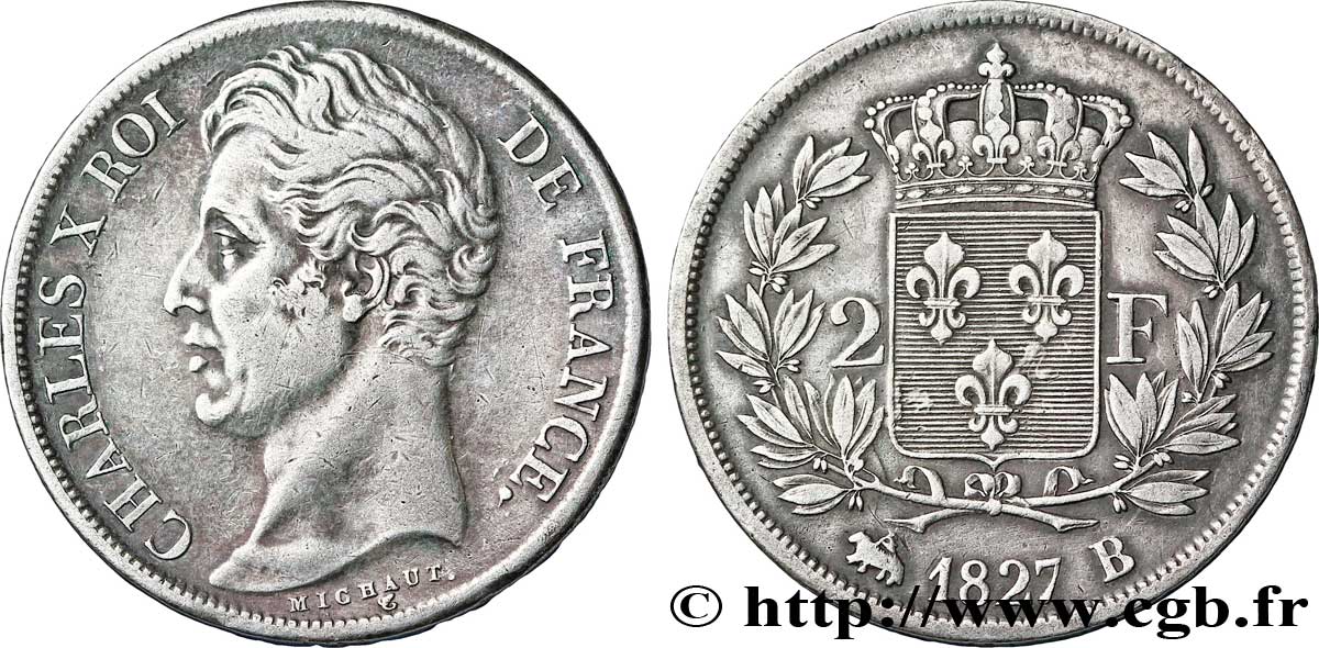 2 francs Charles X 1827 Rouen F.258/25 TTB50