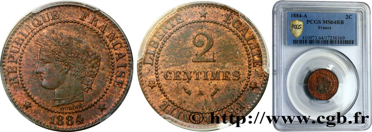 2 centimes Cérès 1884 Paris F.109/9 fST64 PCGS