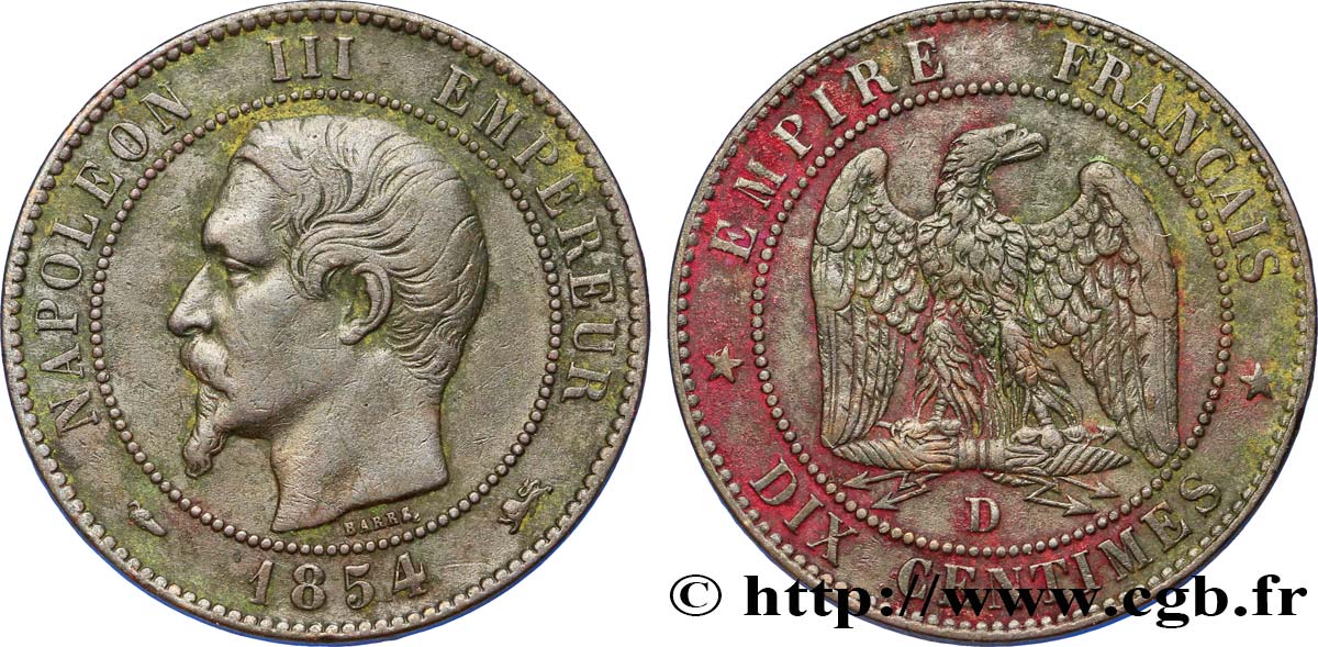 Dix centimes Napoléon III, tête nue 1854 Lyon F.133/15 TTB45