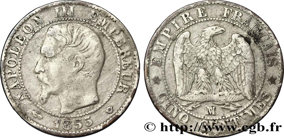 Cinq centimes Napoléon III, tête nue 1855 Marseille F.116/27 TTB45