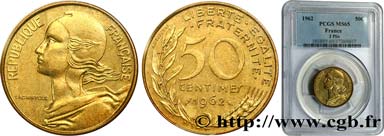 50 centimes Marianne, col à trois plis 1962 Paris F.197/2 FDC65 PCGS