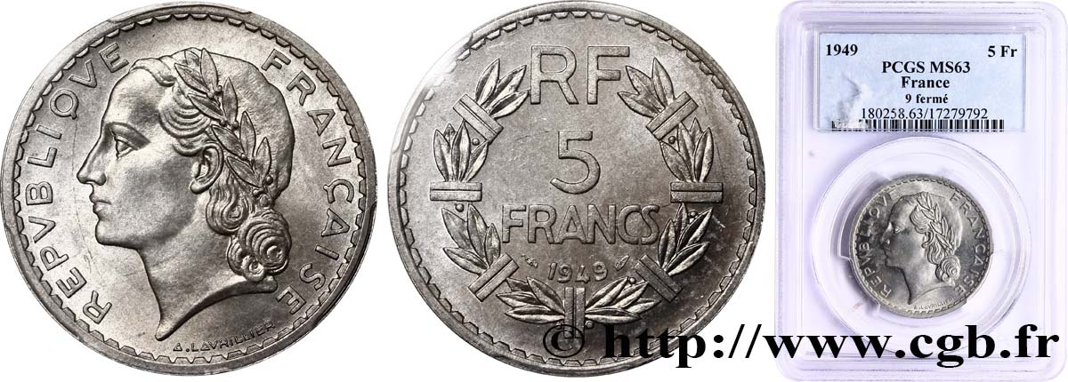 5 francs Lavrillier, aluminium 1949  F.339/17 fST63 