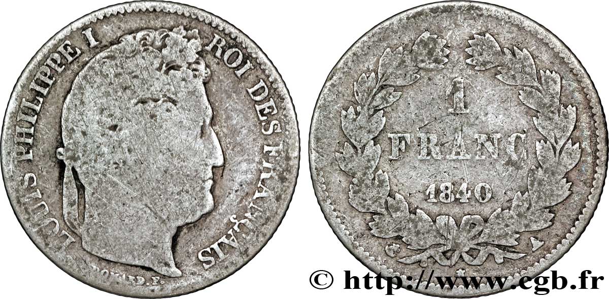 1 franc Louis-Philippe, couronne de chêne 1840 Paris F.210/73 B7