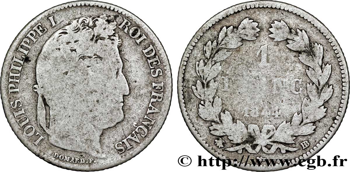 1 franc Louis-Philippe, couronne de chêne 1844 Strasbourg F.210/97 RC7 