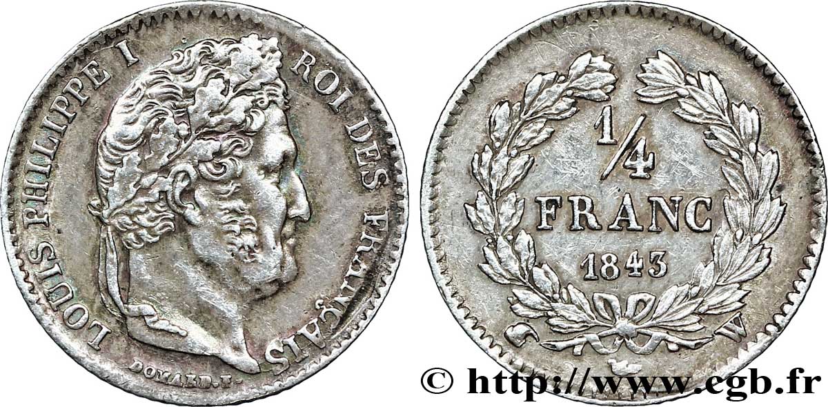 1/4 franc Louis-Philippe 1843 Lille F.166/96 TTB50 