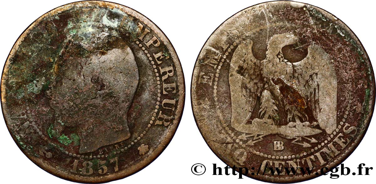 Cinq centimes Napoléon III, tête nue 1857 Strasbourg F.116/39 B6