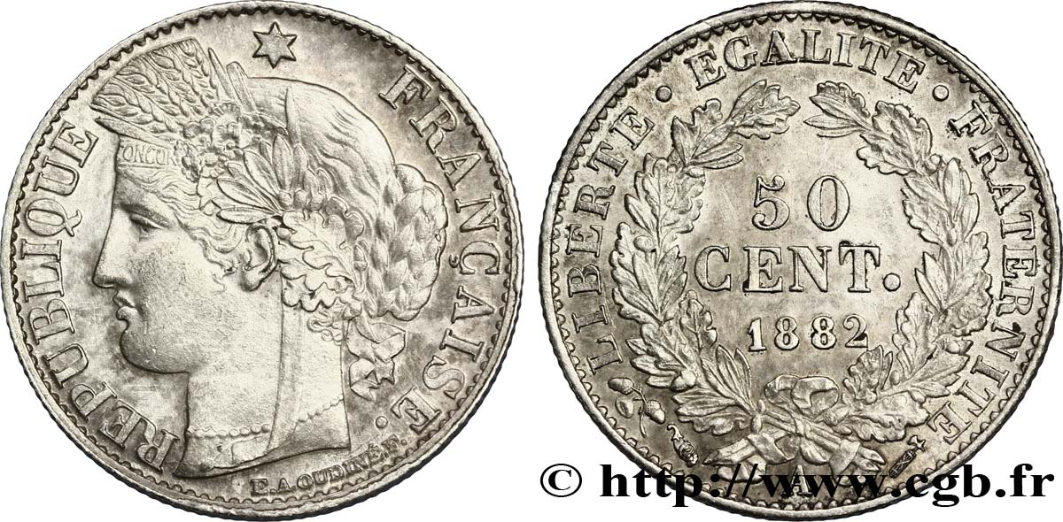 50 centimes Cérès, IIIe République 1882 Paris F.189/10 VZ58