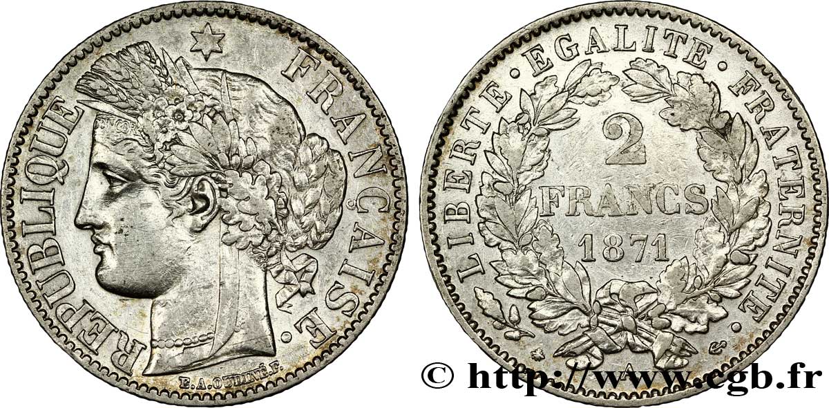 2 francs Cérès, avec légende 1871 Paris F.265/4 TTB50 