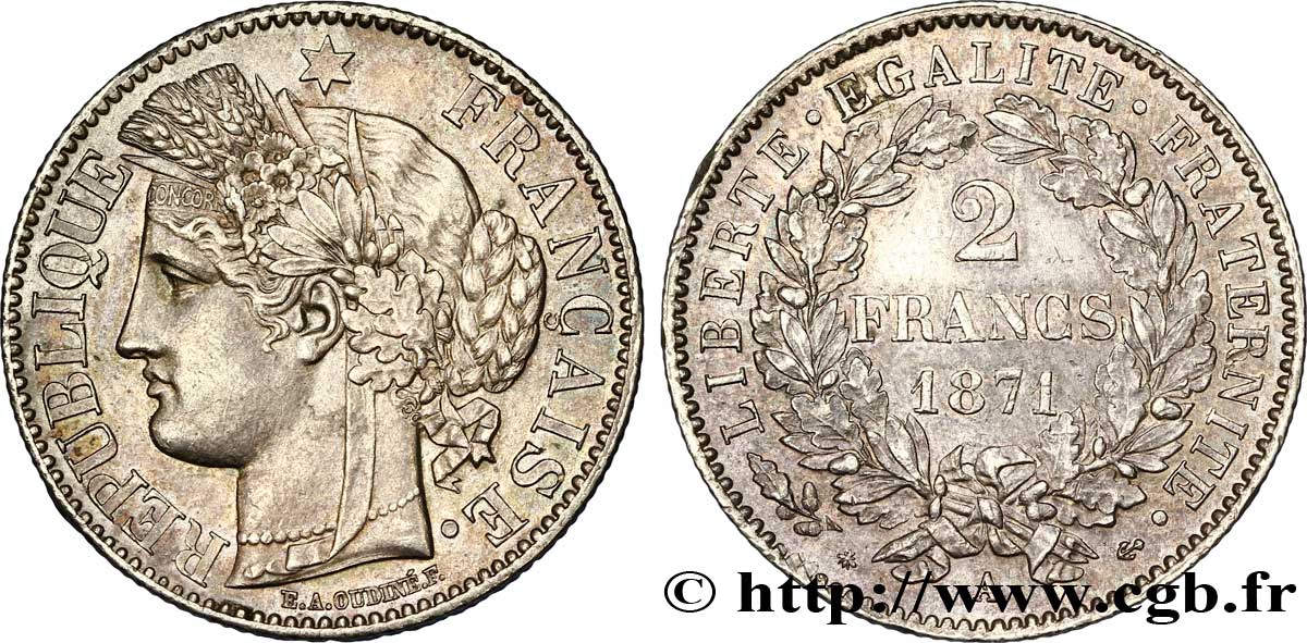 2 francs Cérès, avec légende 1871 Paris F.265/3 SUP60 