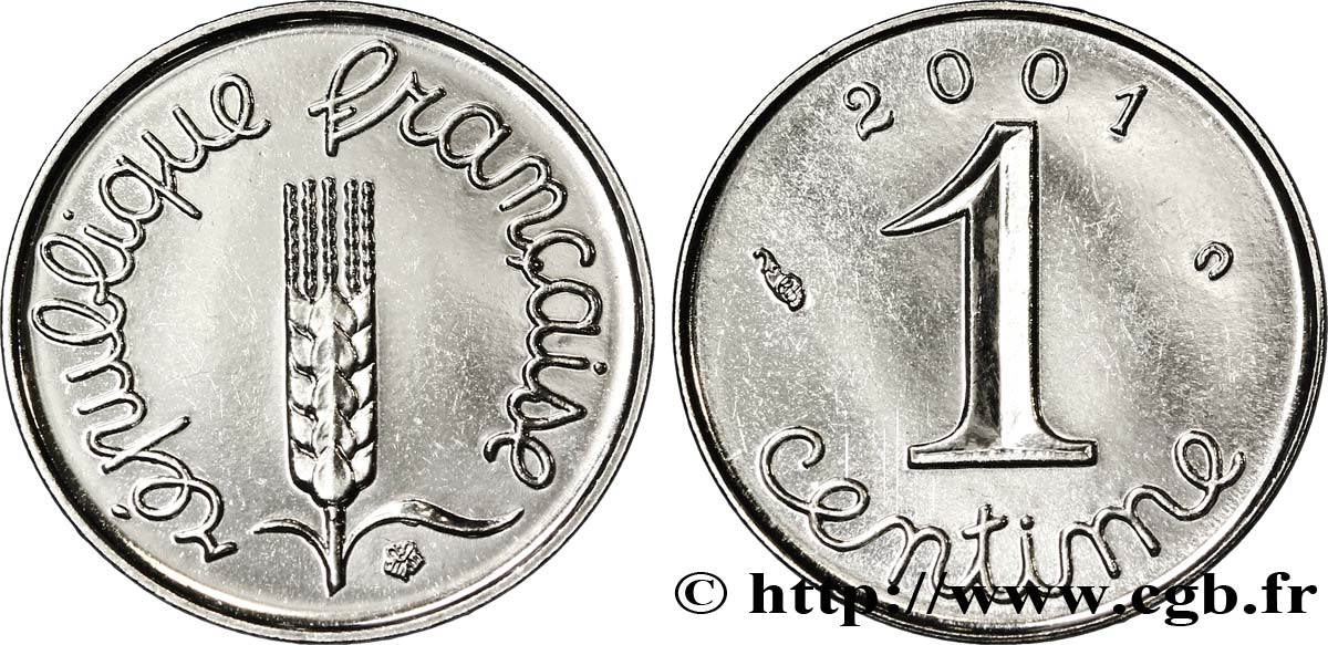 1 centime Épi, BU (Brillant Universel), avec rebord 2001 Pessac F.106/63 MS63