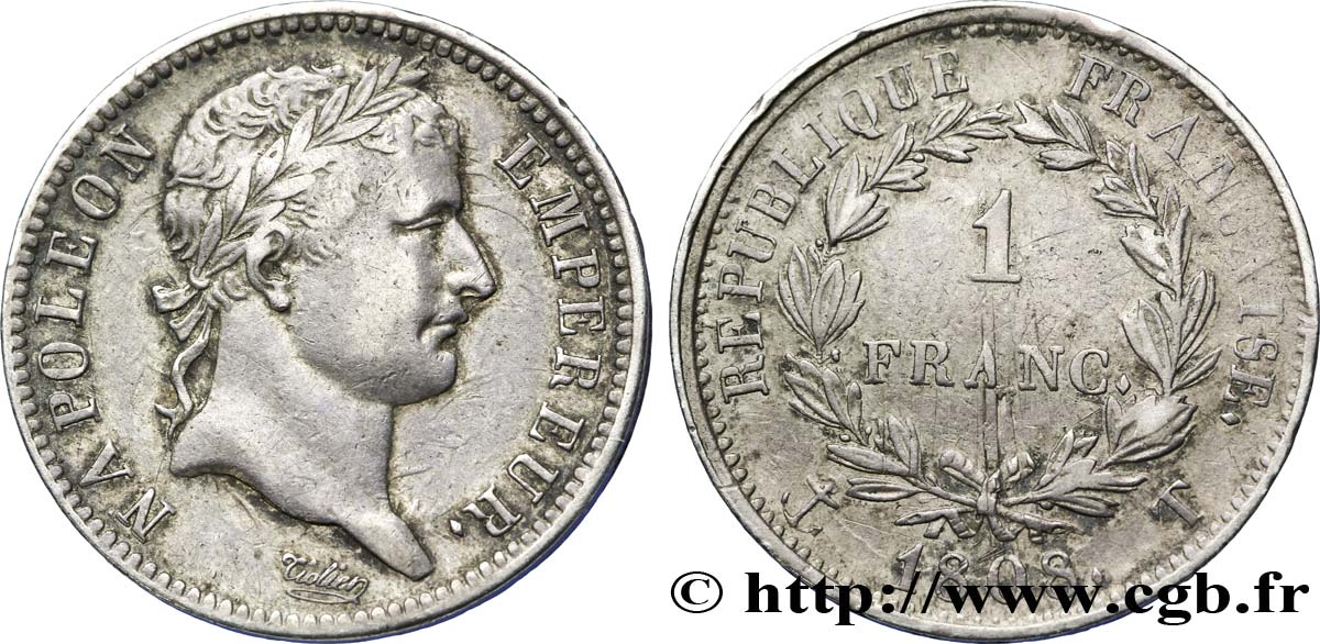 1 franc Napoléon Ier tête laurée, République française 1808 Nantes F.204/13 TTB48 