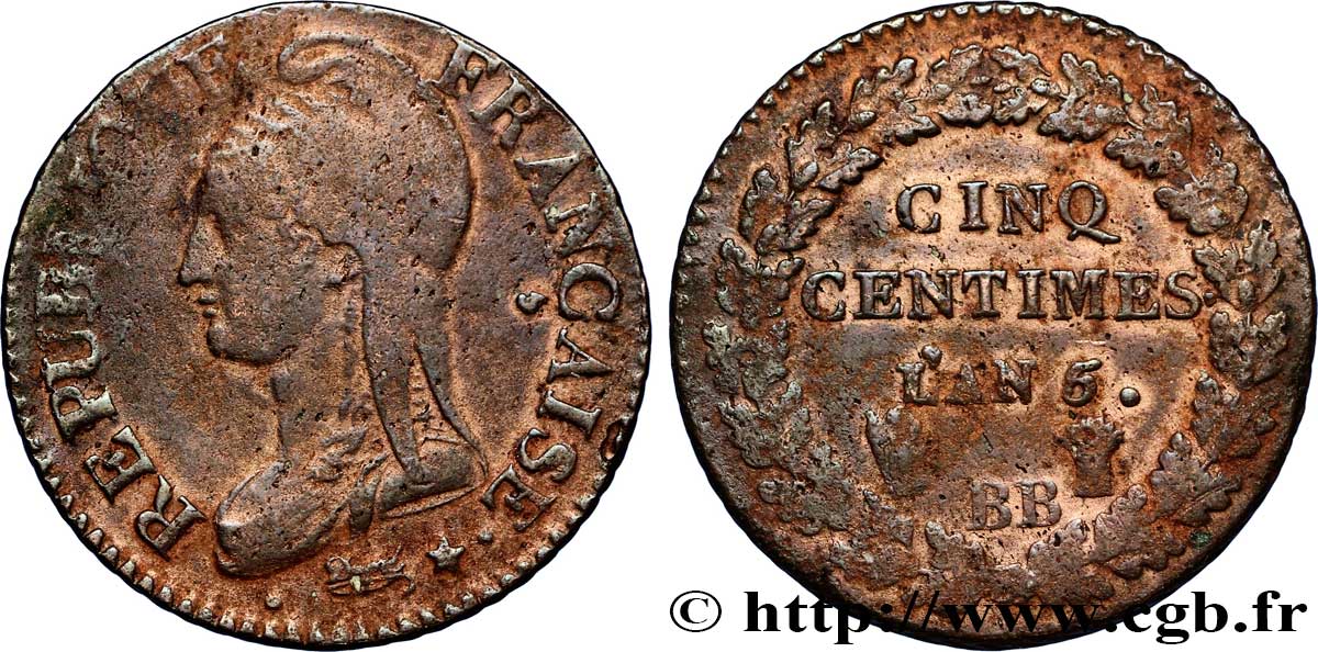 Cinq centimes Dupré, grand module 1798 Strasbourg F.115/38 TB30