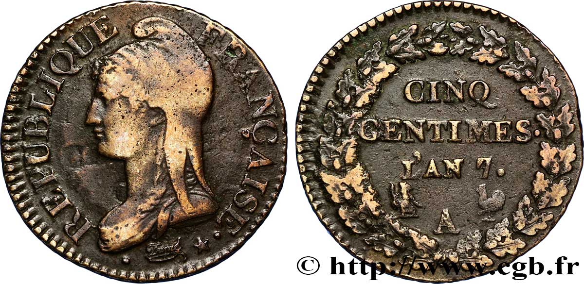 Cinq centimes Dupré, grand module 1799 Paris F.115/46 TTB40
