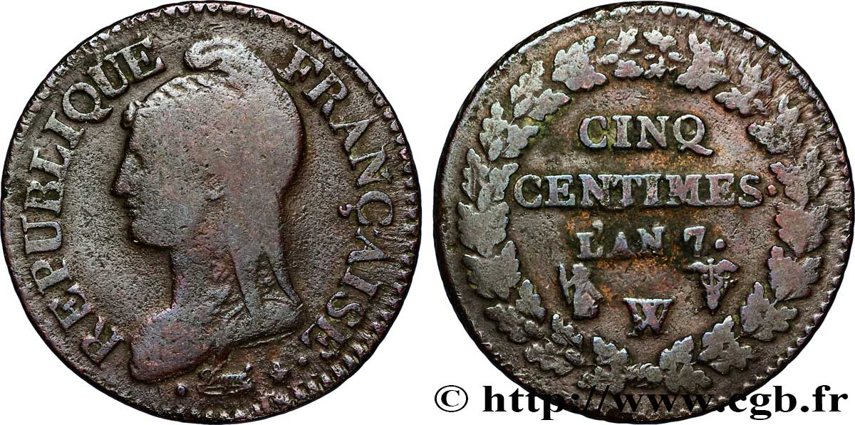 Cinq centimes Dupré, grand module 1799 Lille/Paris F.115/82 TB25
