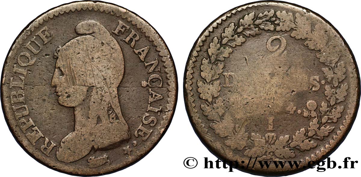 2 décimes Dupré 1796 Limoges F.145/6 B8