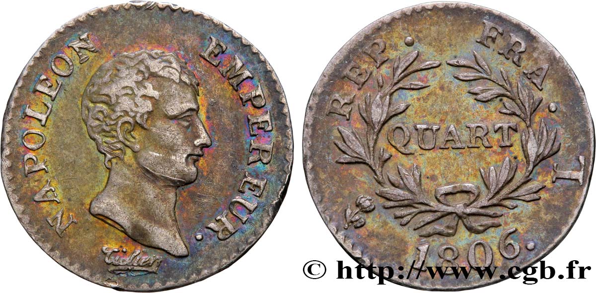 Quart (de franc) Napoléon Empereur, Calendrier grégorien 1806 Bayonne F.159/4 SS48 