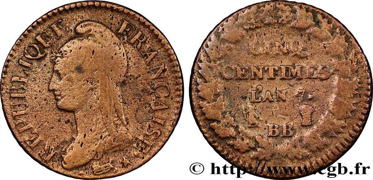Cinq centimes Dupré, grand module 1799 Strasbourg F.115/58 TB20