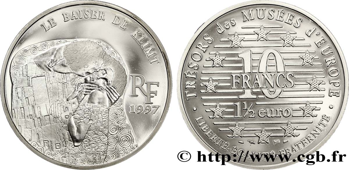 Belle Épreuve 1½ Euro / 10 Francs - Le Baiser de Klimt 1997 Paris F.1911 1 FDC70