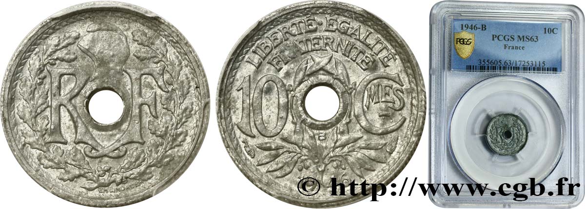 10 centimes Lindauer, petit module 1946 Beaumont-Le-Roger F.143/5 SPL63 PCGS