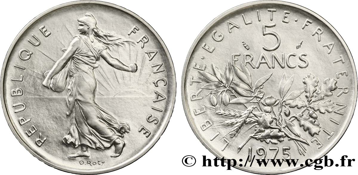 Piéfort argent de 5 francs Semeuse, nickel 1975 Pessac F.341/7P FDC65