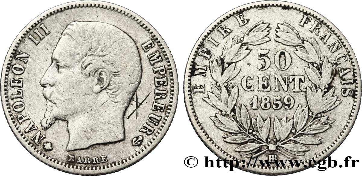 50 centimes Napoléon III, tête nue 1859 Strasbourg F.187/11 F18