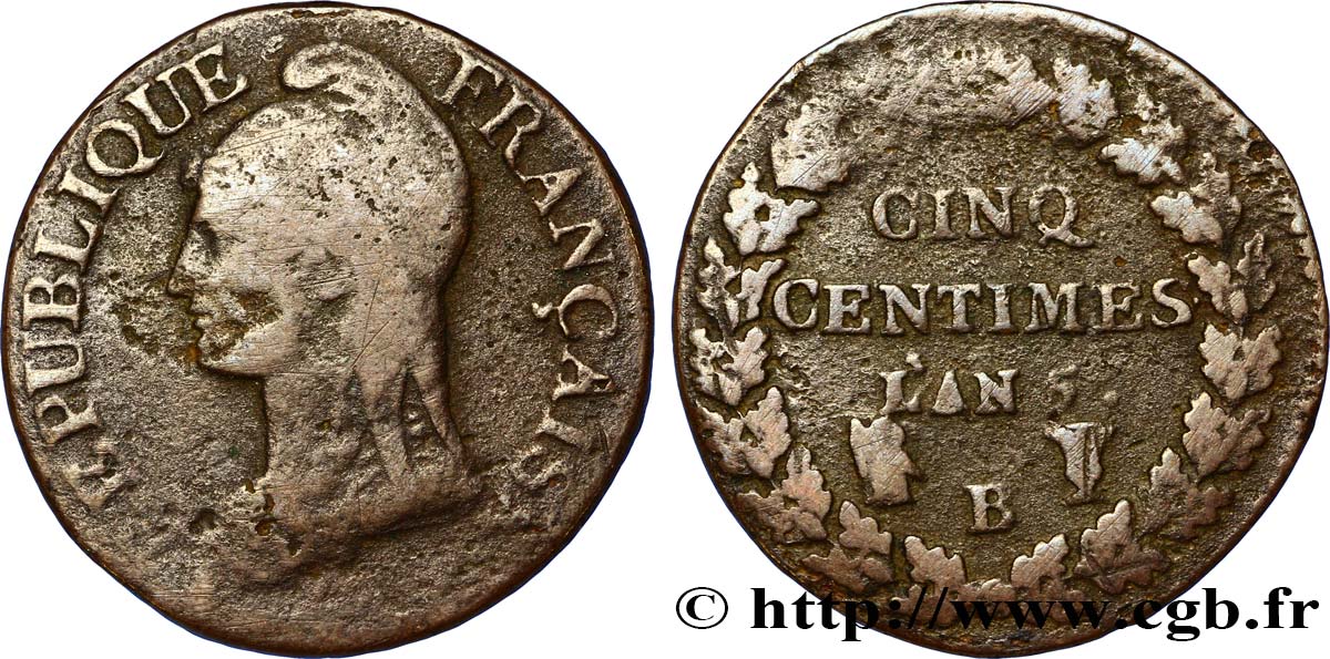 Cinq centimes Dupré, grand module 1797 Rouen F.115/10 S15