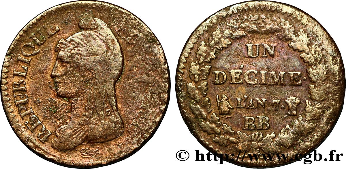 Un décime Dupré, grand module 1799 Strasbourg F.129/32 TB30