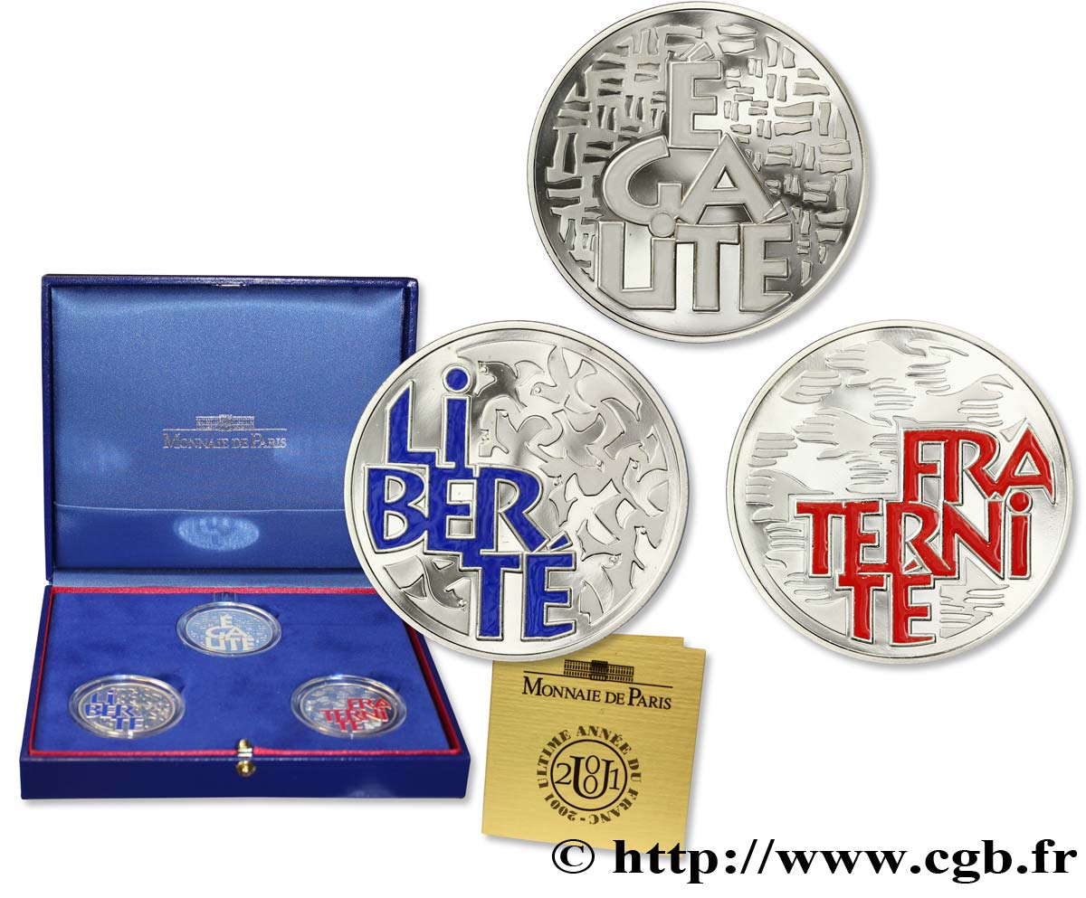 Coffret Belle Epreuve 6,55957 francs - Devise de la République Française 2001  F5.1258/1259/1260 1 MS 