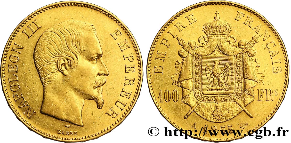 100 francs or Napoléon III, tête nue 1855 Paris F.550/1 XF45 