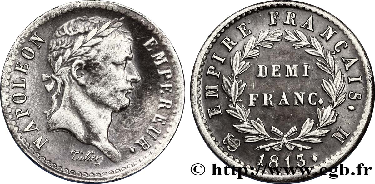 Demi-franc Napoléon Ier tête laurée, Empire français 1813 Toulouse F.178/57 TTB52 