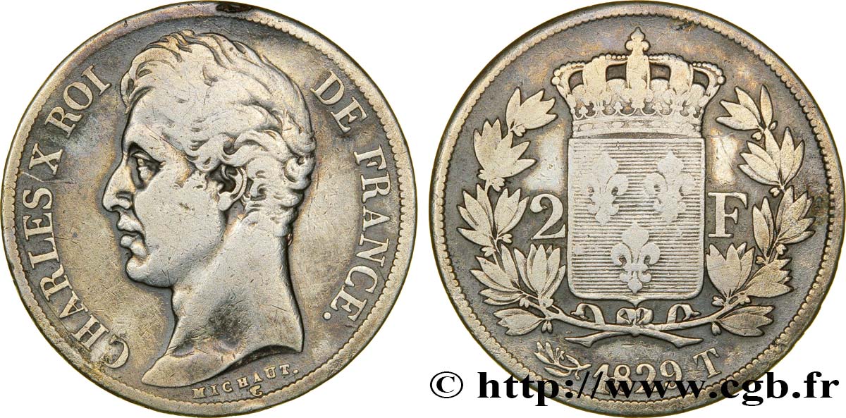 2 francs Charles X 1829 Nantes F.258/60 VF20 