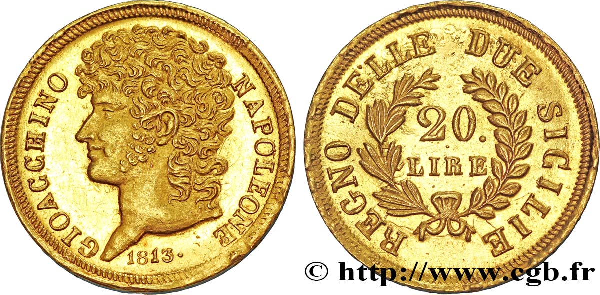 20 lire or, branches longues 1813 Naples VG.2253  SUP62 