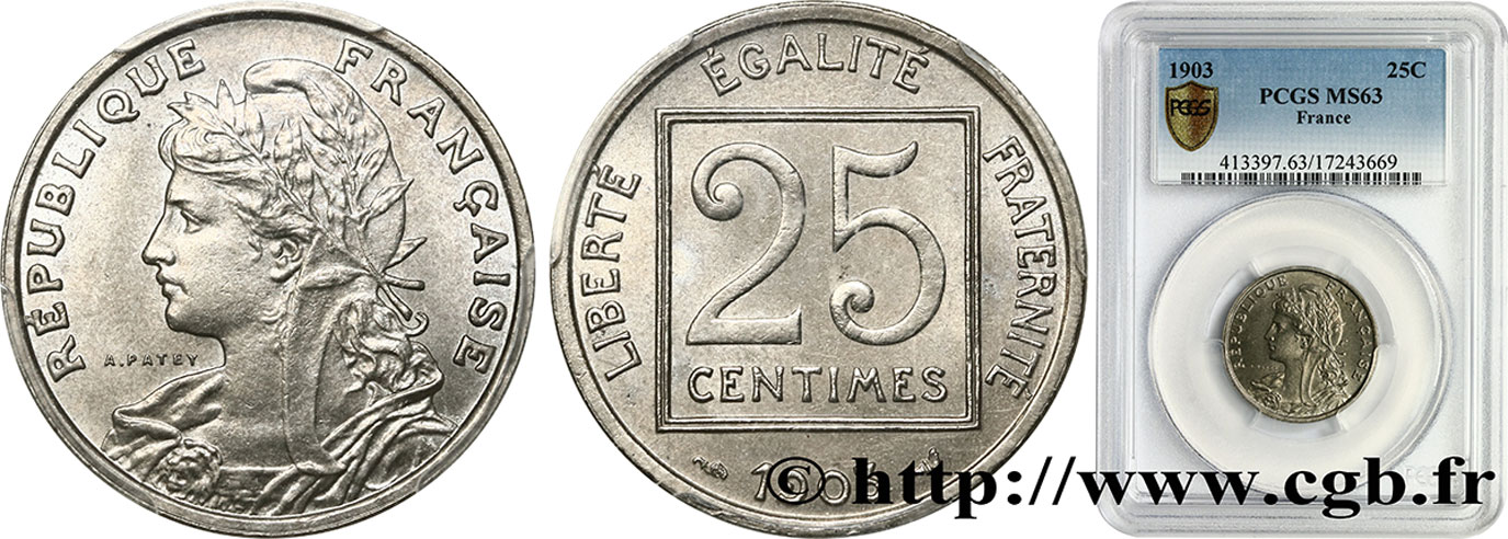 25 centimes Patey, 1er type 1903  F.168/3 SC63 PCGS