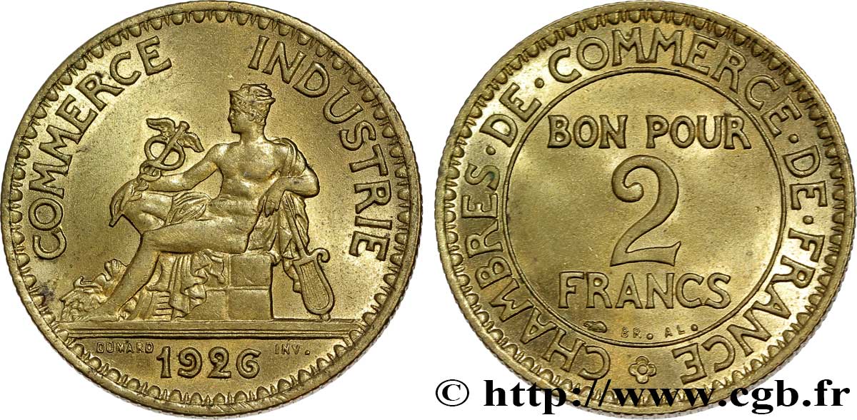 2 francs Chambres de Commerce 1926  F.267/8 MS63 