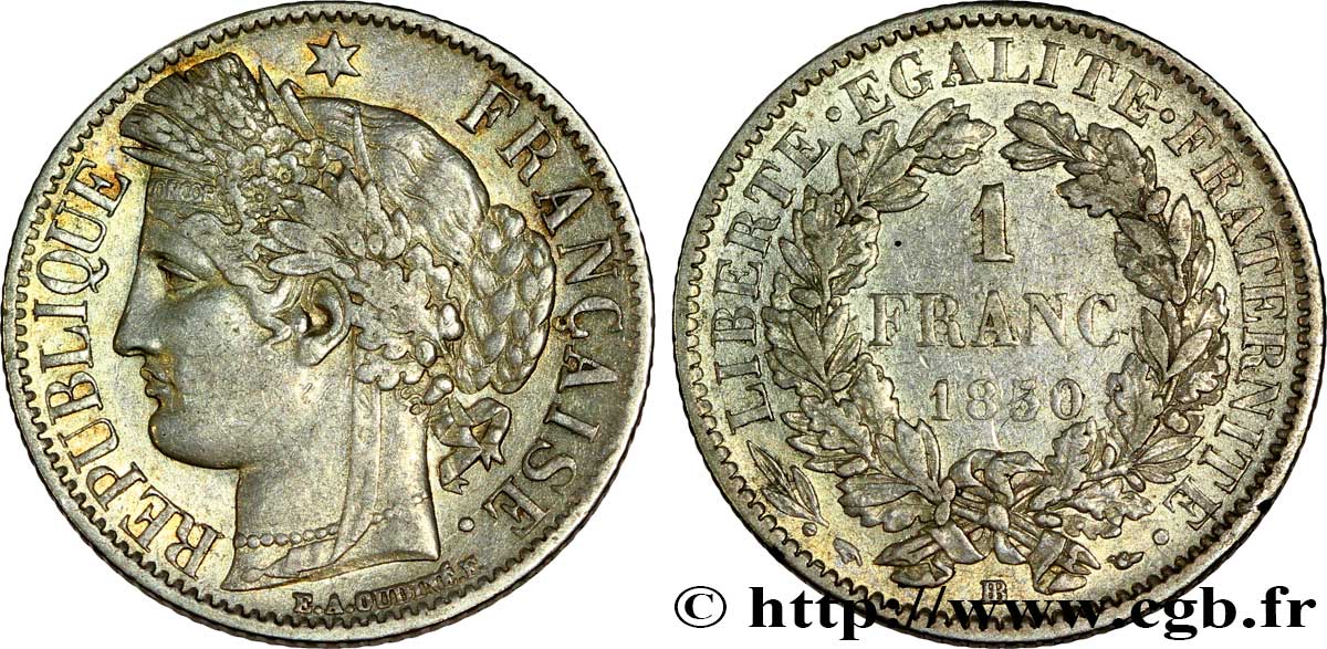 1 franc Cérès, IIe République 1850 Strasbourg F.211/7 TTB45