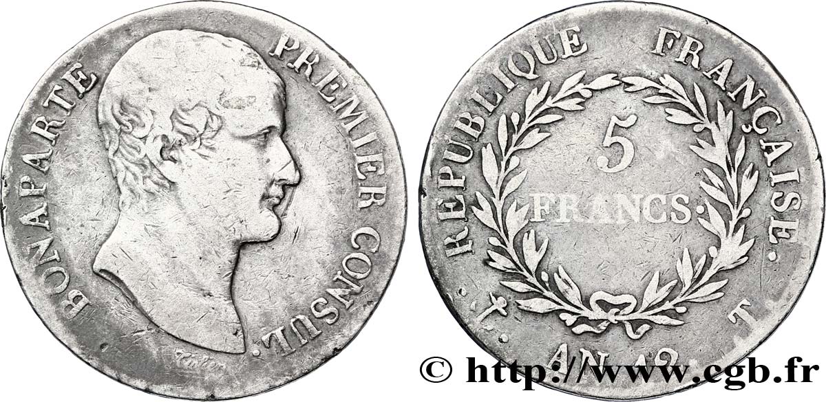 5 francs Bonaparte Premier Consul 1804 Nantes F.301/24 TB30 