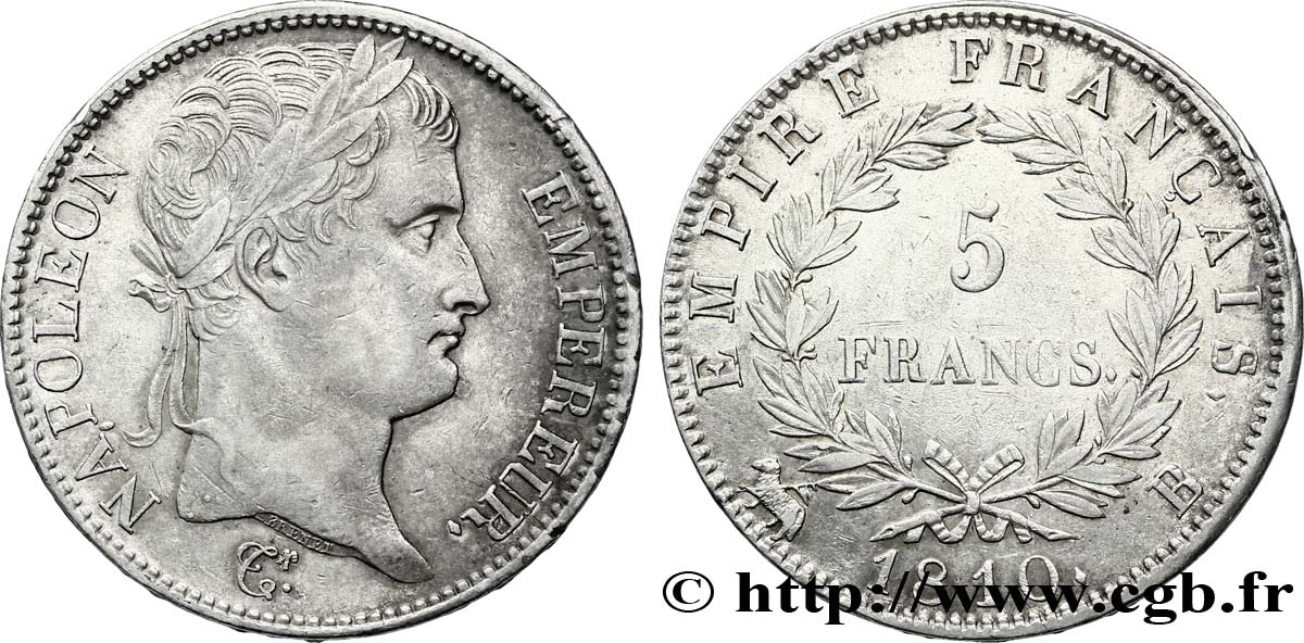 5 francs Napoléon Empereur, Empire français 1810 Rouen F.307/15 SUP55 