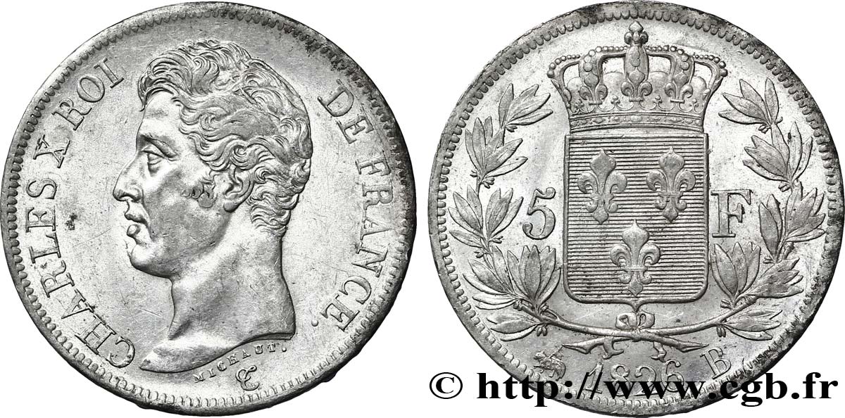 5 francs Charles X, 1er type 1826 Rouen F.310/16 TTB50 