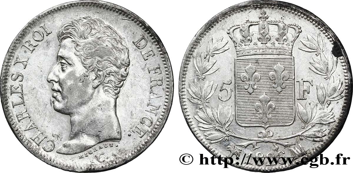 5 francs Charles X, 1er type 1826 Marseille F.310/24 TTB48 
