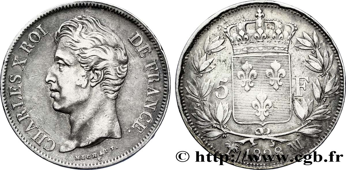 5 francs Charles X, 2e type 1828 Marseille F.311/23 TTB48 