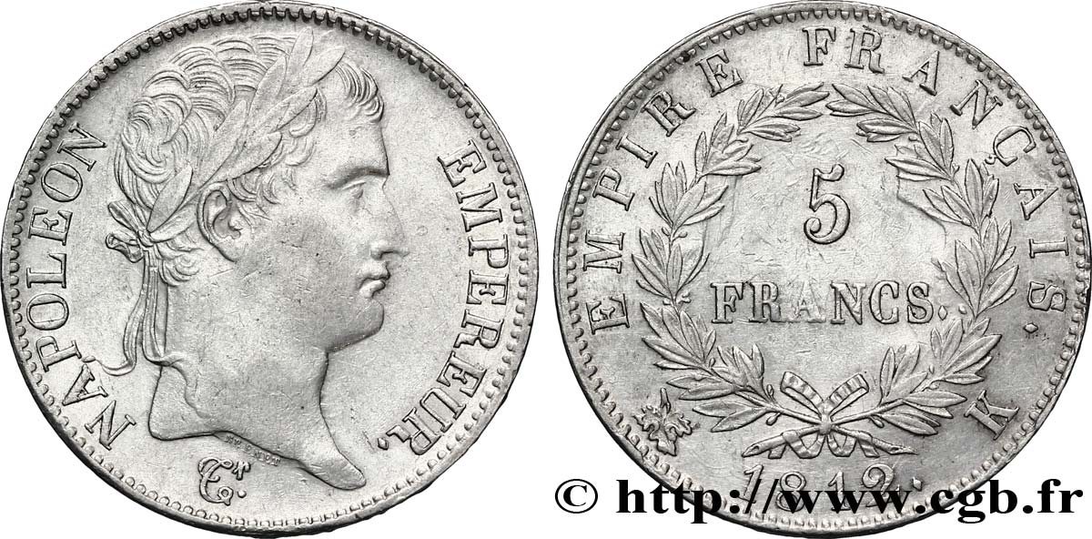 5 francs Napoléon Empereur, Empire français 1812 Bordeaux F.307/47 AU55 