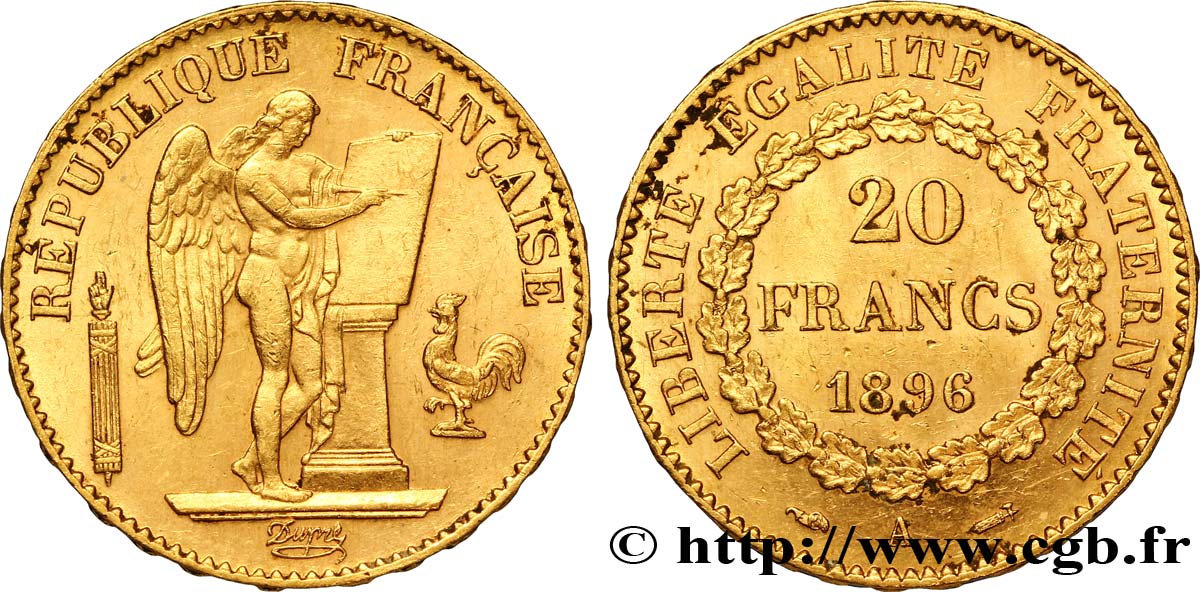 20 francs or Génie, Troisième République 1896 Paris F.533/20 SUP58