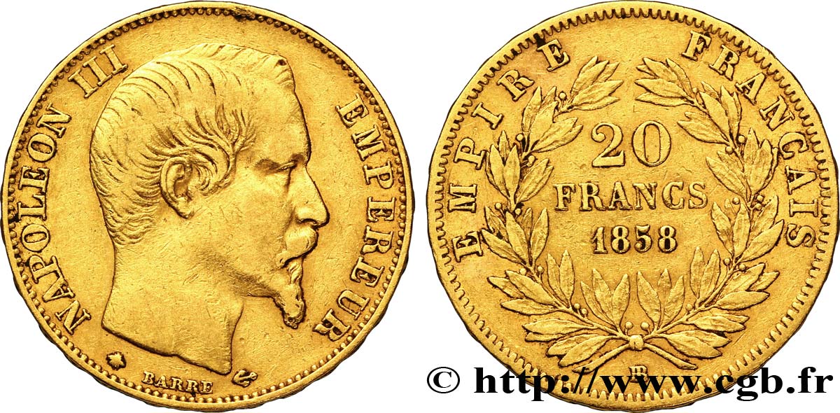 20 francs or Napoléon III, tête nue 1858 Strasbourg F.531/14 TTB45