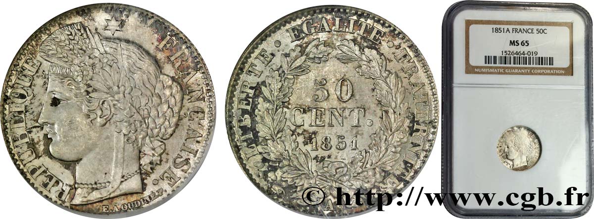 50 centimes Cérès, IIe République 1851 Paris F.184/5 SUP62