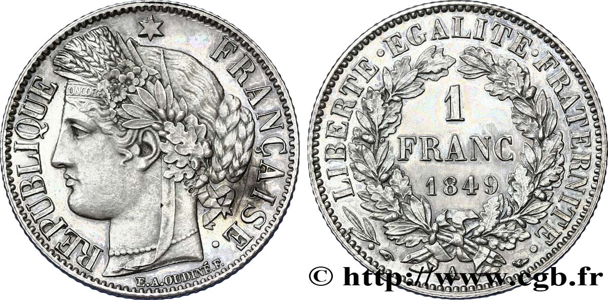 1 franc Cérès, IIe République 1849 Paris F.211/1 SPL63 