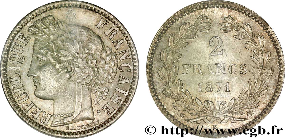2 francs Cérès, sans légende 1871 Bordeaux F.264/4 SPL64
