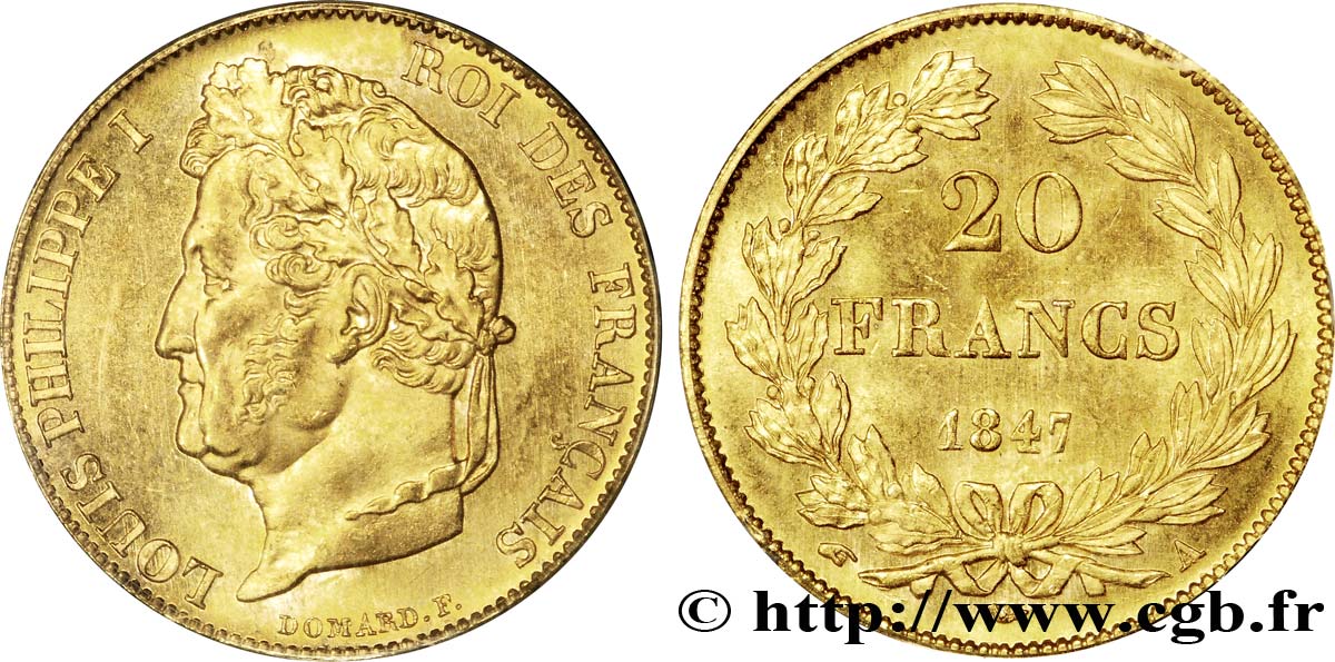 20 francs or Louis-Philippe, Domard 1847 Paris F.527/37 FDC65 