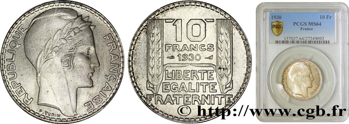 10 francs Turin 1930  F.360/3 SPL64 PCGS