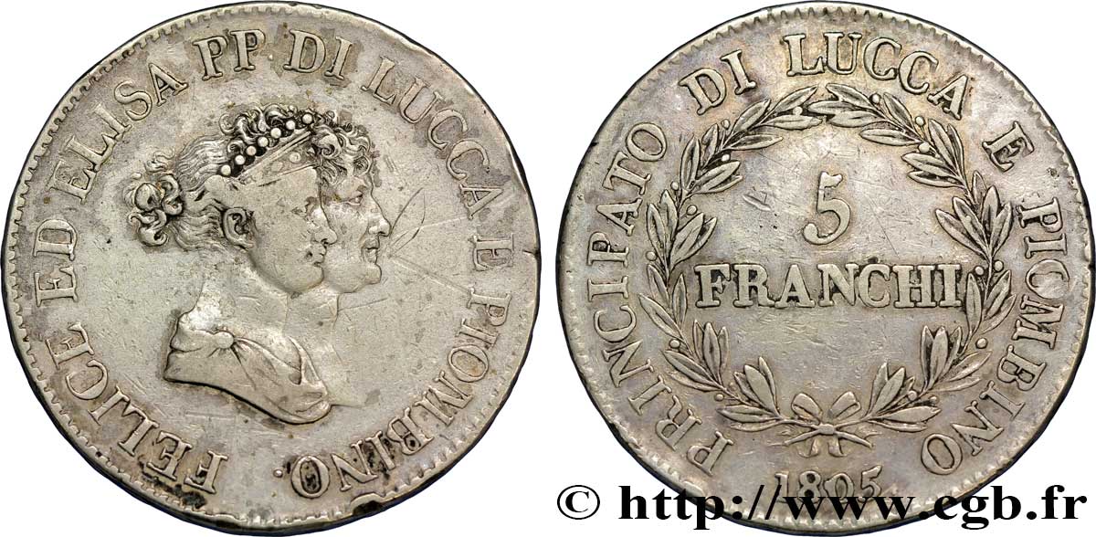 5 franchi, moyens bustes 1805 Florence M.432 TB35