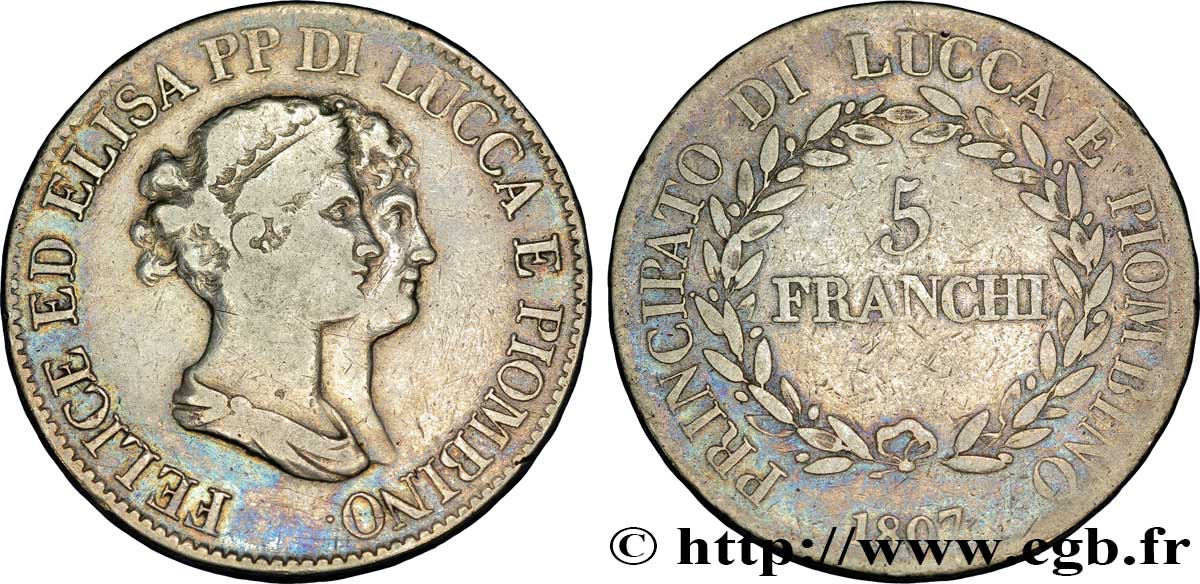 5 franchi, grands bustes 1807 Florence M.437 B10